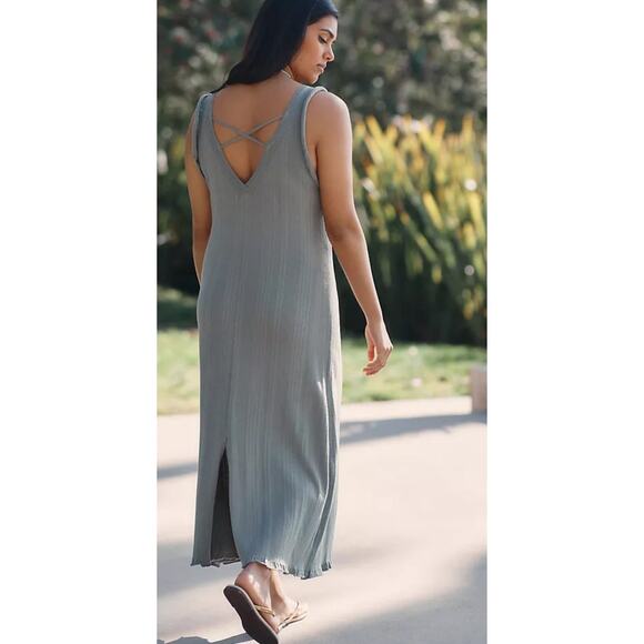 Daily Practice Anthropologie Ribbed Midi Dress Size S Sage Green Minimal Chic - Picture 12 of 12